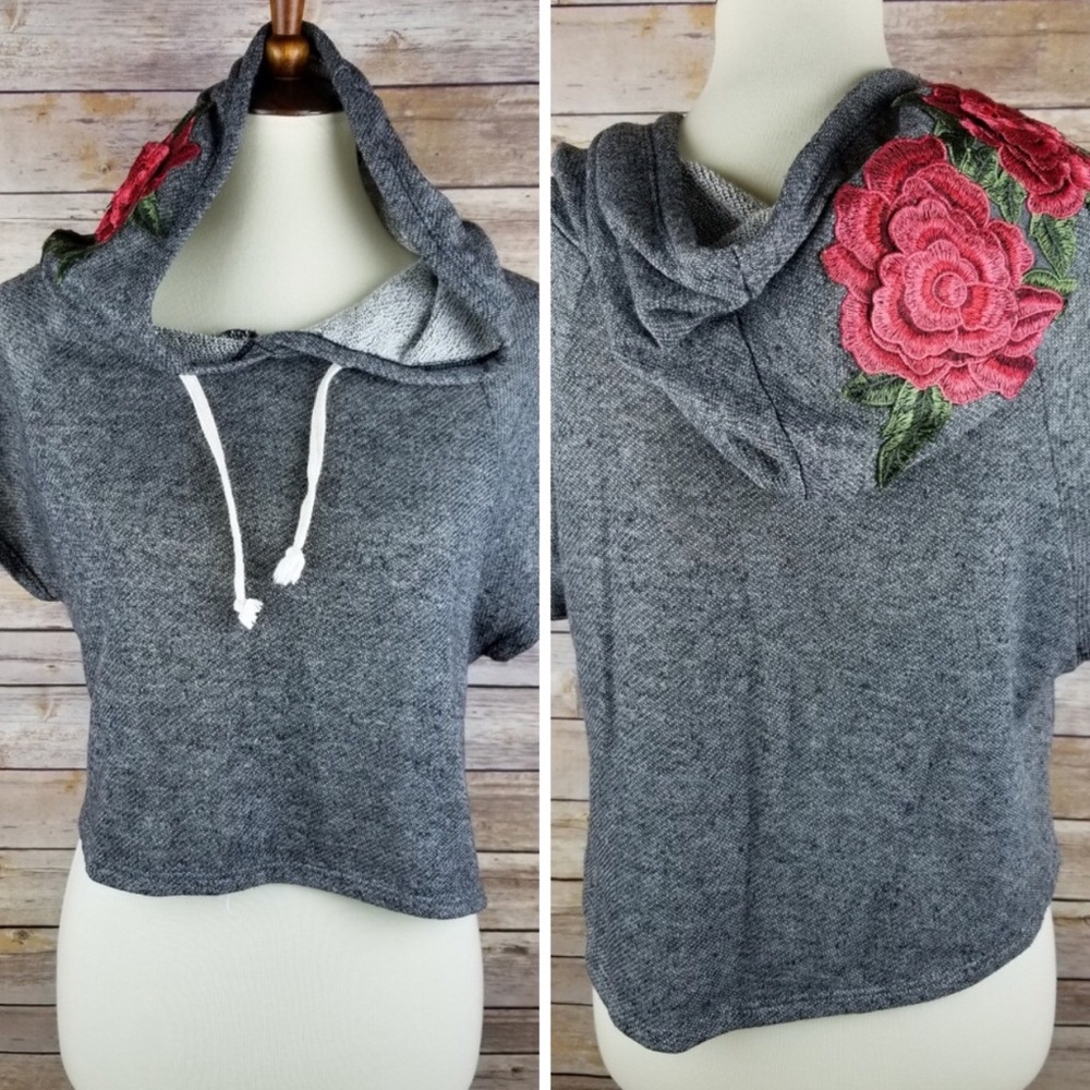 ANTHROPOLOGY VIOLA Embroidered Crop Hoodie
